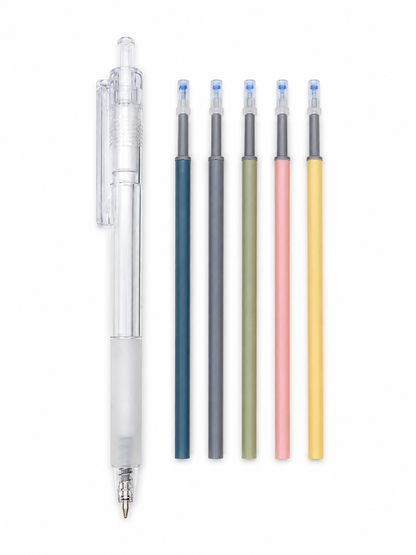 Bolígrafo de Gel Recargable con 5 Repuestos de Tinta en Colores Surtidos.