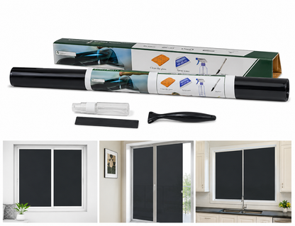 Lámina Vinílica Adhesiva para Ventana Color Negro con Kit de Instalación para Control de Privacidad y Luz.