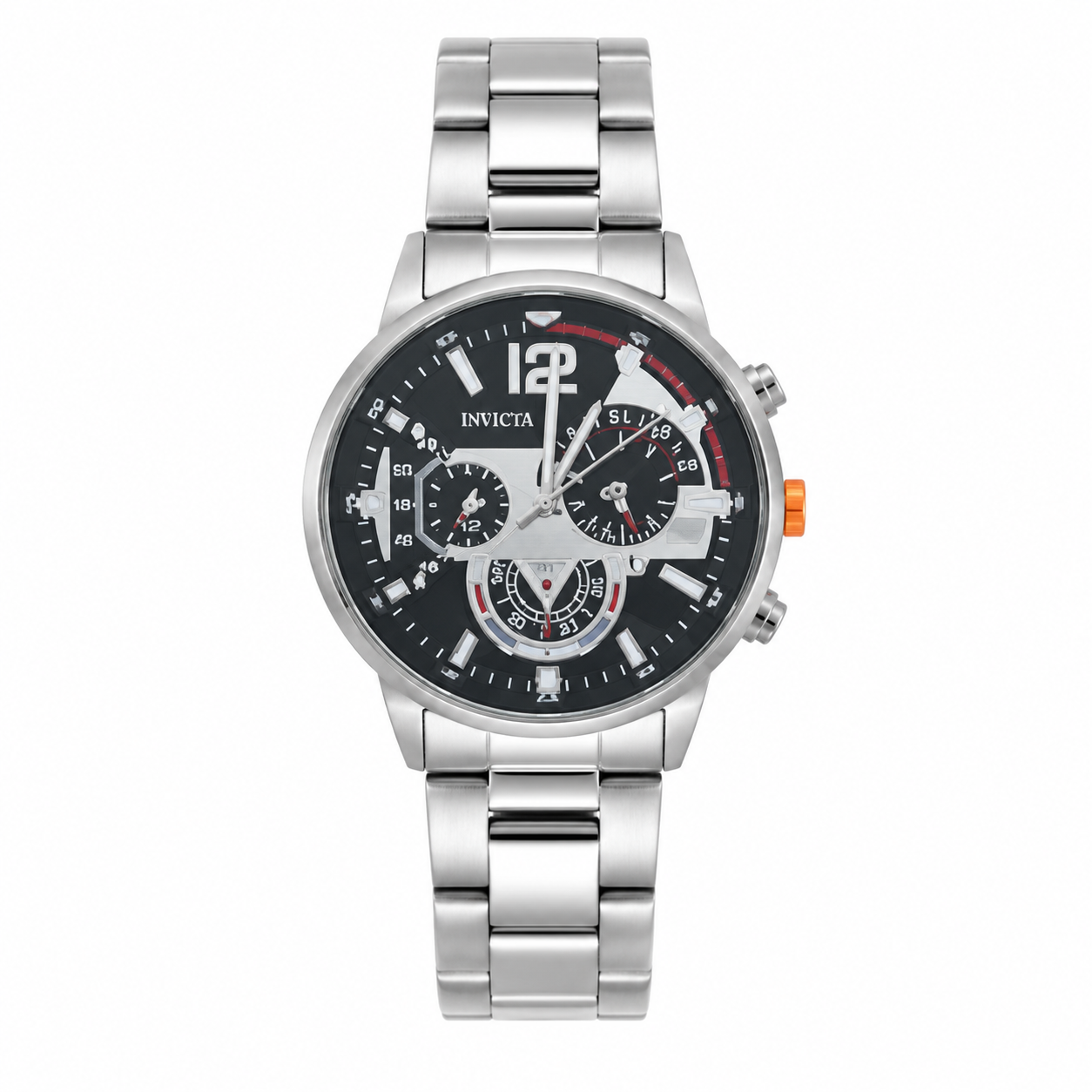 Reloj de Pulsera para Hombre con Brazalete Metálico Plateado, Esfera Negra y Diseño Cronógrafo.