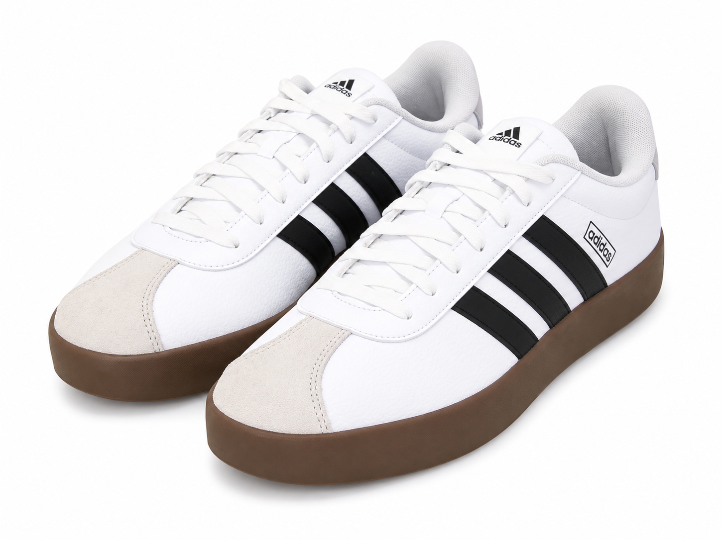 Zapatos Deportivos Casuales Blancos con Franjas Negras y Suela Color Café, Talla 13.