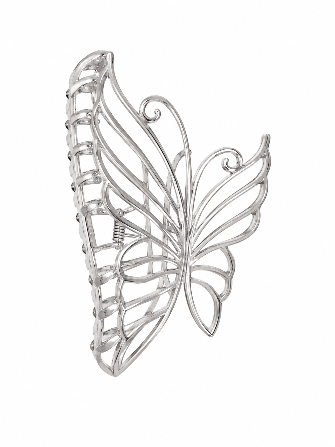 Pinza Metálica para Cabello con Diseño de Mariposa en Color Plateado.