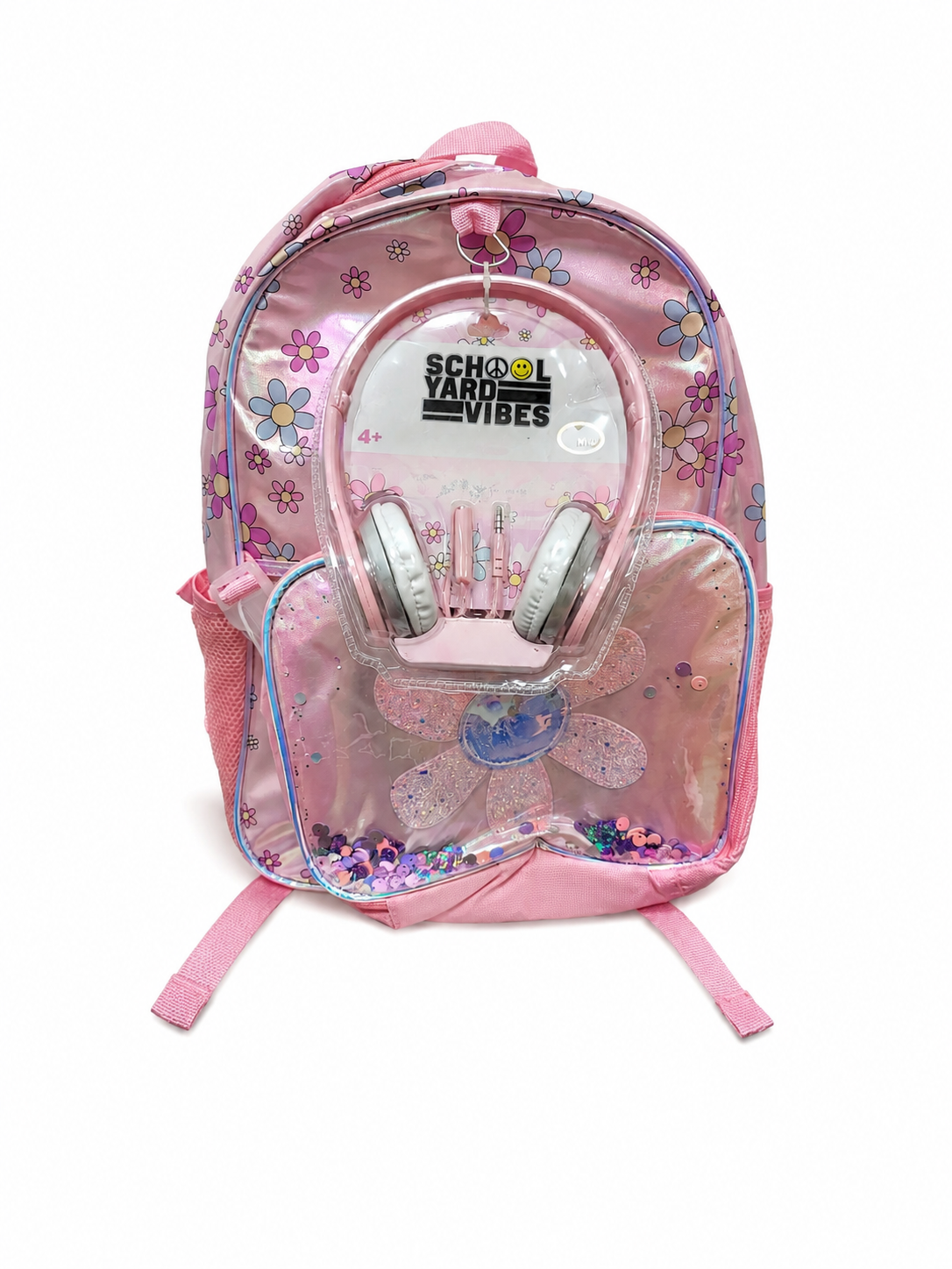 Mochila Infantil con Audífonos Integrados Color Rosa Floral.