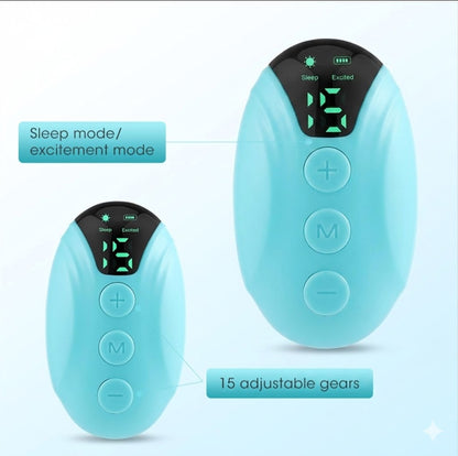 Dispositivo portátil utiliza tecnología de microcorriente EMS para ayudar a relajar la mente y el cuerpo.