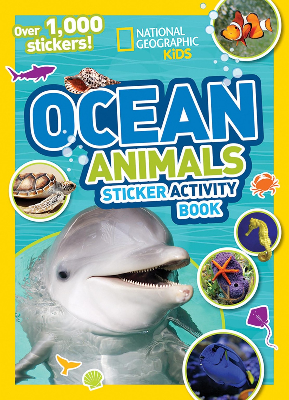 Libro de actividades y pegatinas sobre animales del océano.