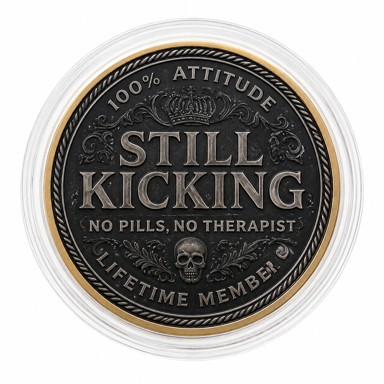 Moneda conmemorativa redonda con diseño Still Kicking.