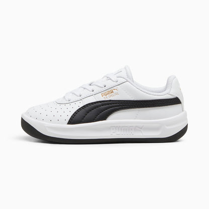Tenis casuales blancos con detalles negros y cordones, talla 31.