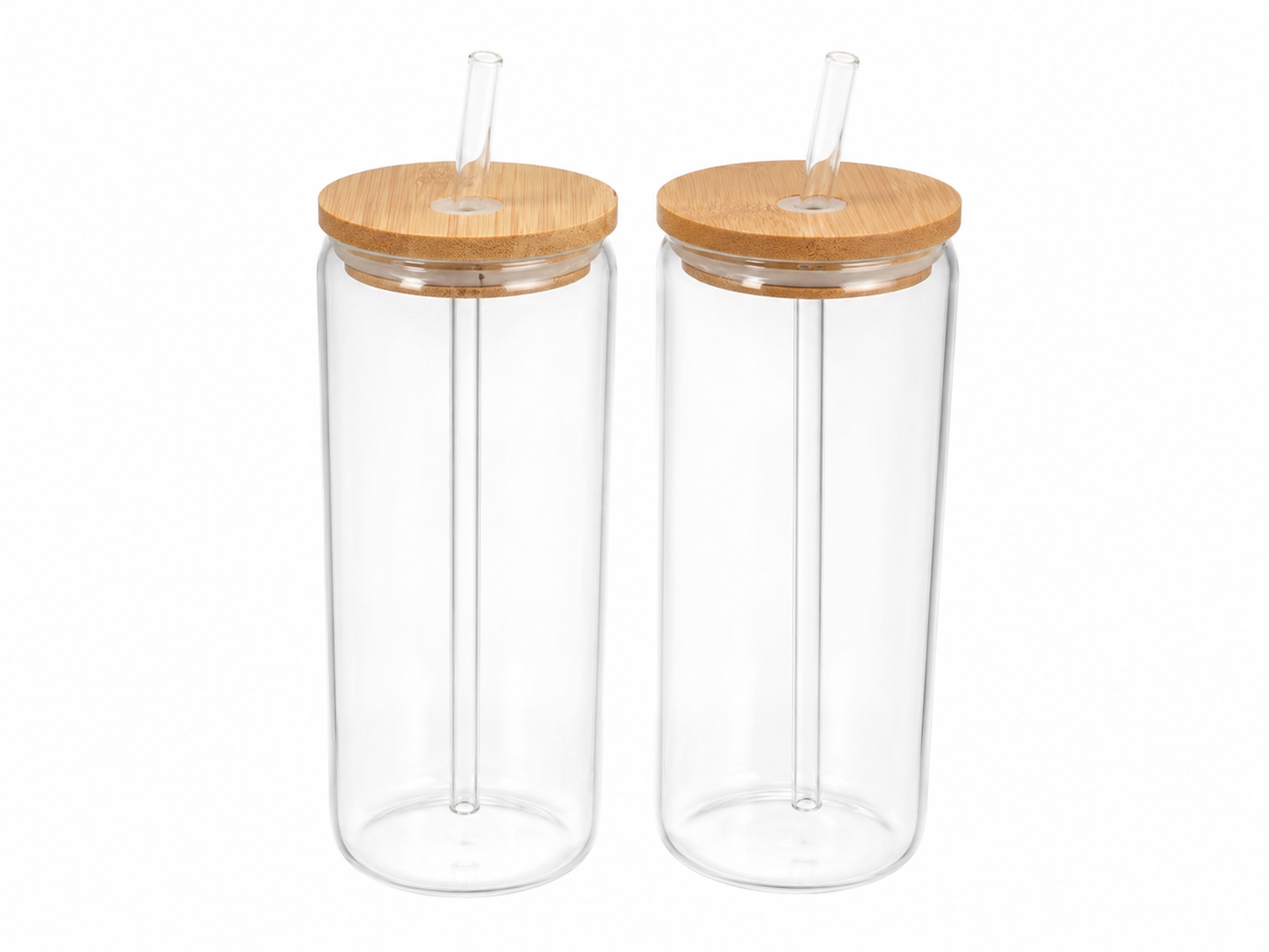Juego de Vasos de Vidrio Transparentes con Tapa de Bambú y Pajilla de Vidrio Reutilizable para Bebidas Frías y Calientes.
