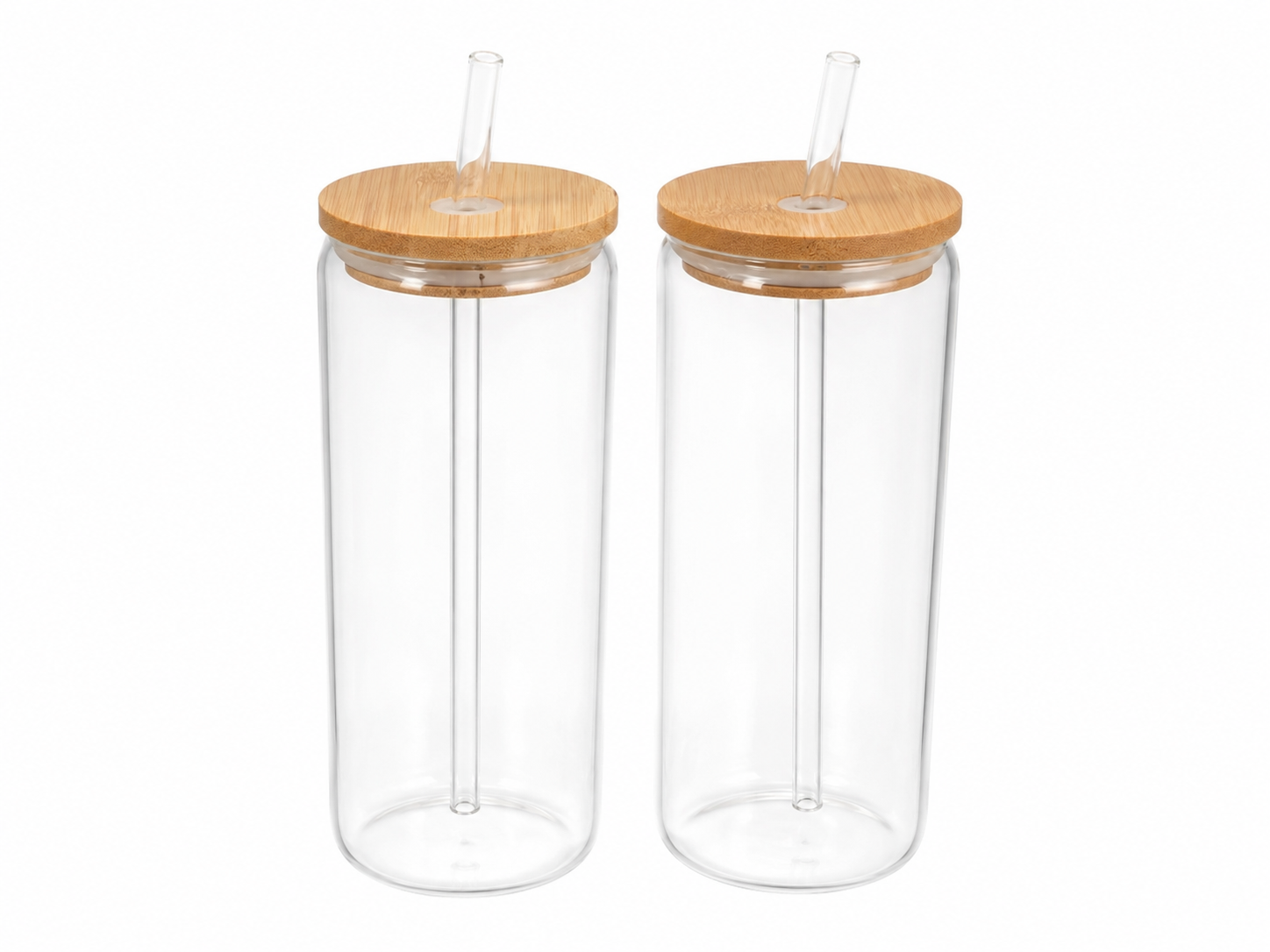 Juego de Vasos de Vidrio Transparentes con Tapa de Bambú y Pajilla de Vidrio Reutilizable para Bebidas Frías y Calientes.