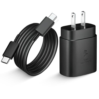 Cargador de pared con cable USB-C de carga rápida color negro.