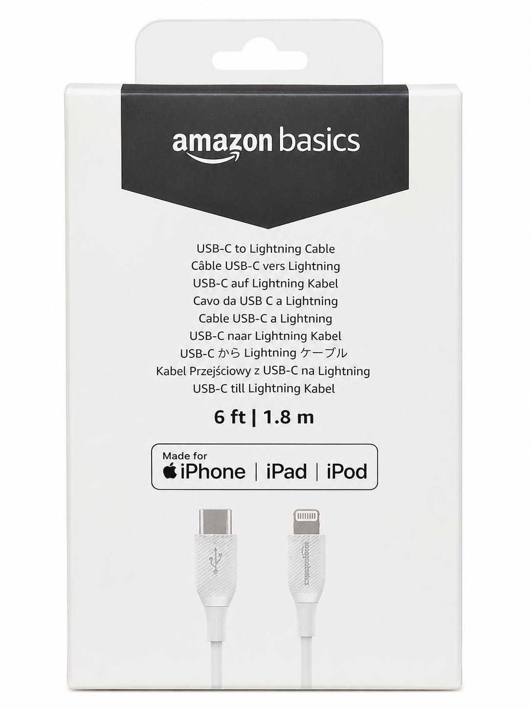 Cable USB-C a Lightning de 1,8 m para iPhone, iPad y iPod.