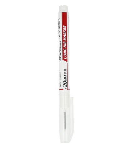 Rotulador de punta larga, con tinta blanca resistente al agua y secado rápido.