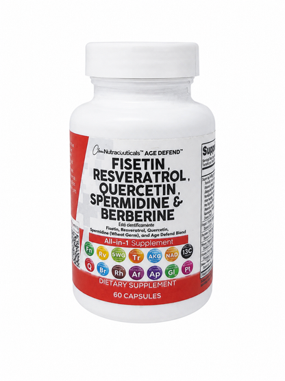 Suplemento Antioxidante con Fisetina, Resveratrol, Quercetina, Espermidina y Berberina 60 Cápsulas.