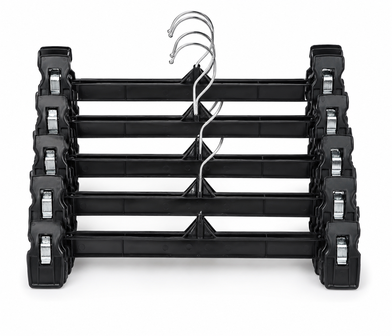 Juego de ganchos con clips para pantalones y faldas, color negro.
