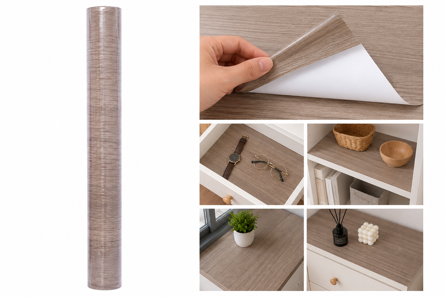 Papel Tapiz Adhesivo Diseño Madera Clara para Muebles y Superficies 40 x 200 cm.