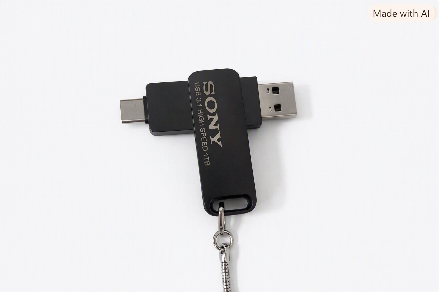 Unidad flash USB de doble conector con una capacidad indicada de 1TB y tecnología USB 3.1.