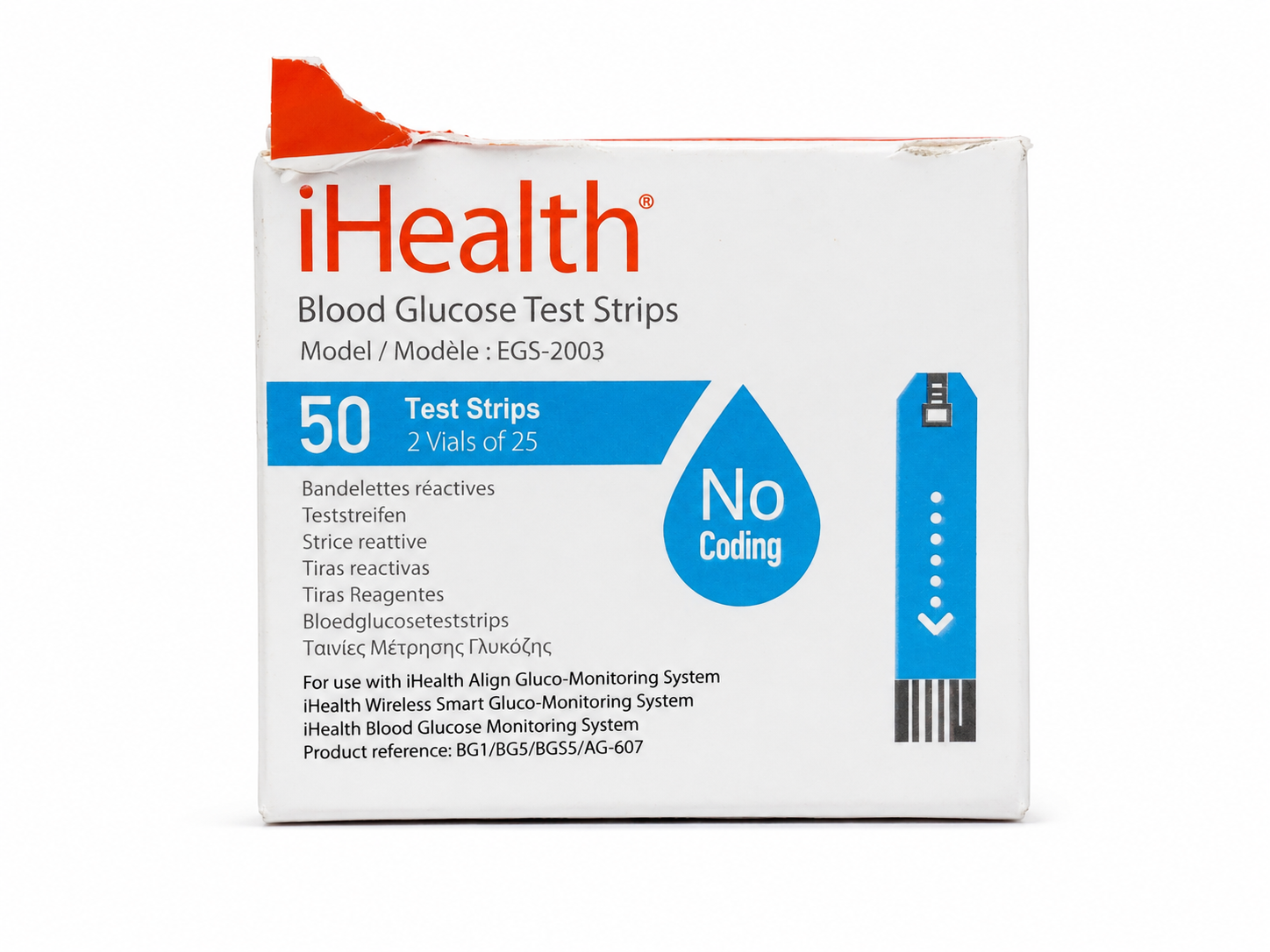 Tiras reactivas para medidor de glucosa 50 unidades.