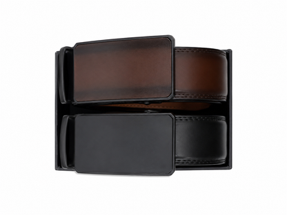 Set de Cinturones de Vestir para Hombre con Hebilla Automática Negro y Marrón.