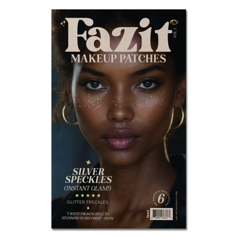 Parches de maquillaje que  ofrecen una forma rápida y sencilla de aplicar pecas falsas brillantes con purpurina plateada.