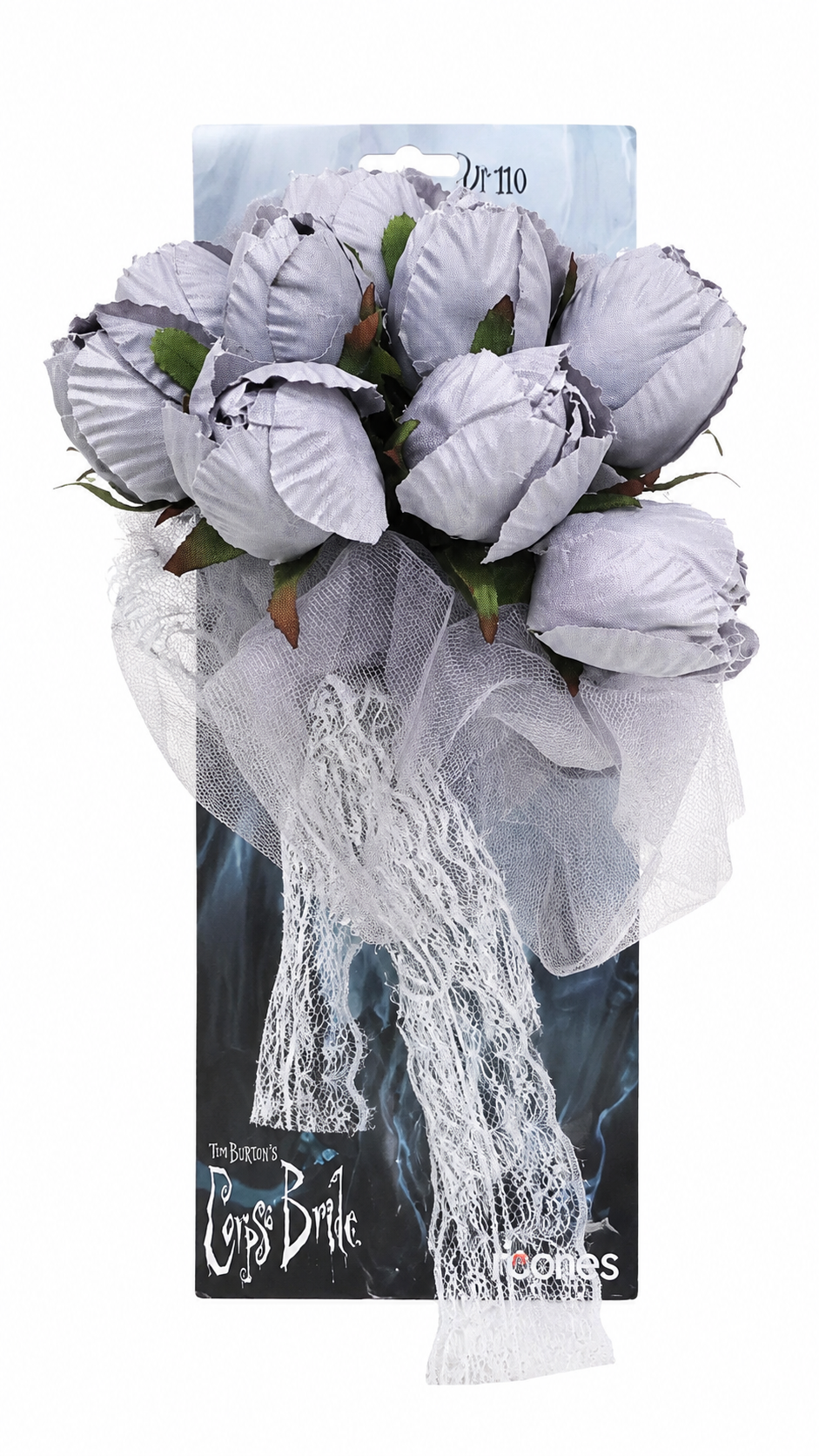 Ramo decorativo de rosas grises con encaje estilo gótico.