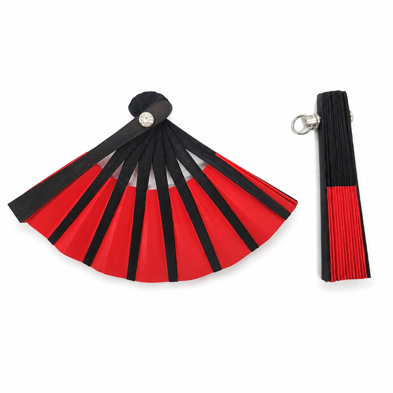 Abanico Plegable de Mano Rojo y Negro con Estuche Protector a Juego.