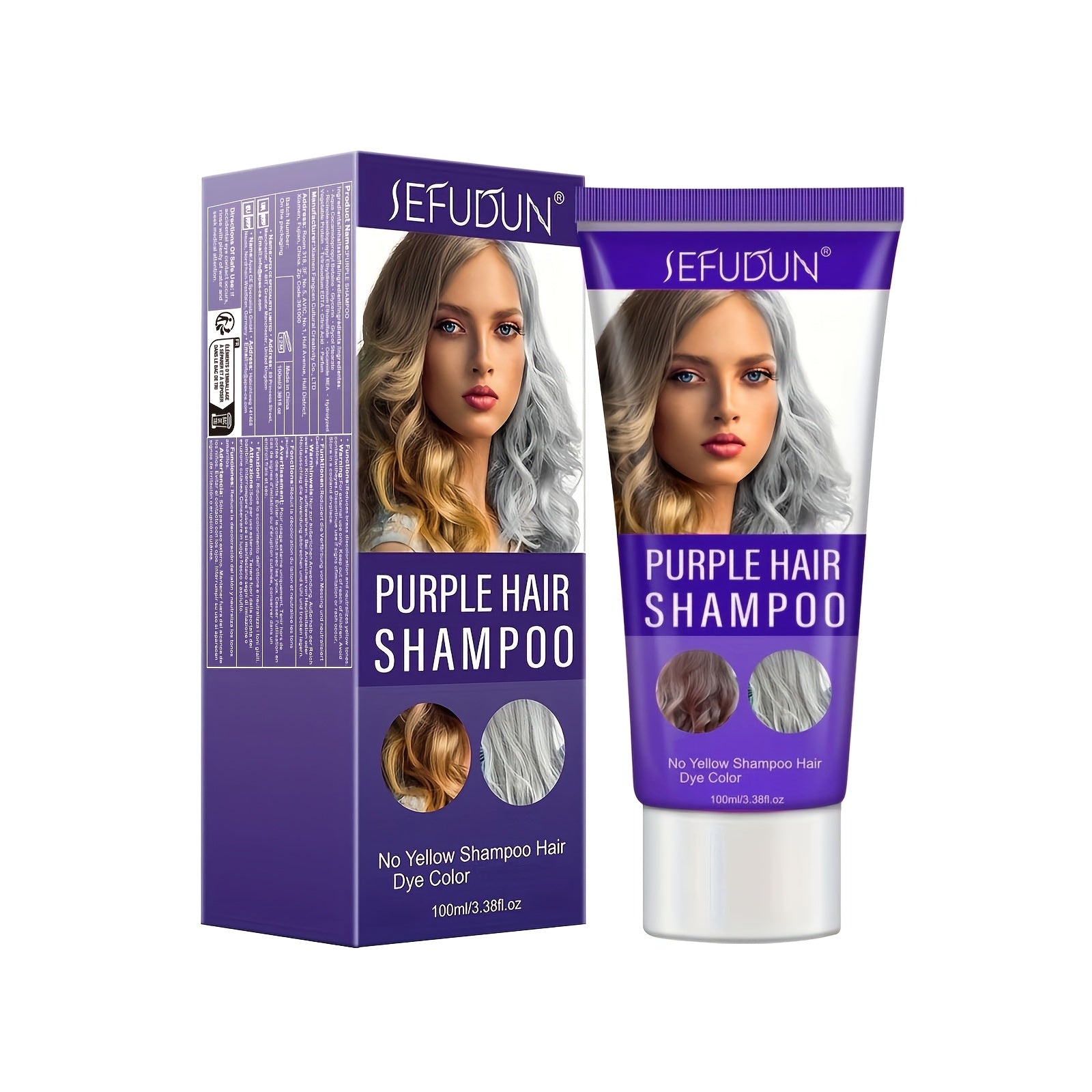 Champú morado diseñado para eliminar tonos amarillos en cabello rubio o gris.