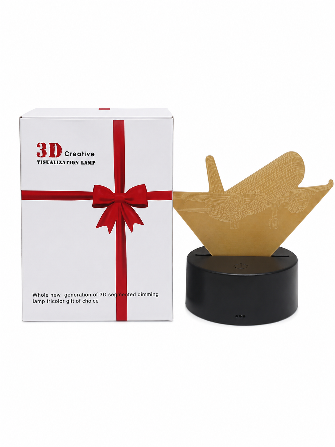 Lámpara LED Decorativa 3D con Diseño de Avión, Base USB con Iluminación Multicolor y Placa Acrílica.
