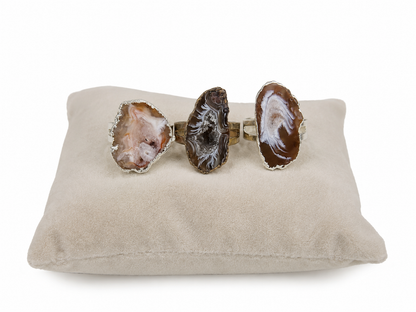 Set de 3 Anillos Ajustables con Piedra Natural Estilo Ágata.