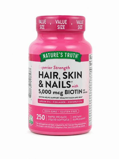 Nature's Truth Cabello, Piel y Uñas con Biotina 5,000 mcg, 250 cápsulas blandas.