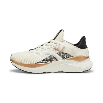 Tenis Deportivo Blanco con Detalles Negros y Dorados, Talla 9.5.