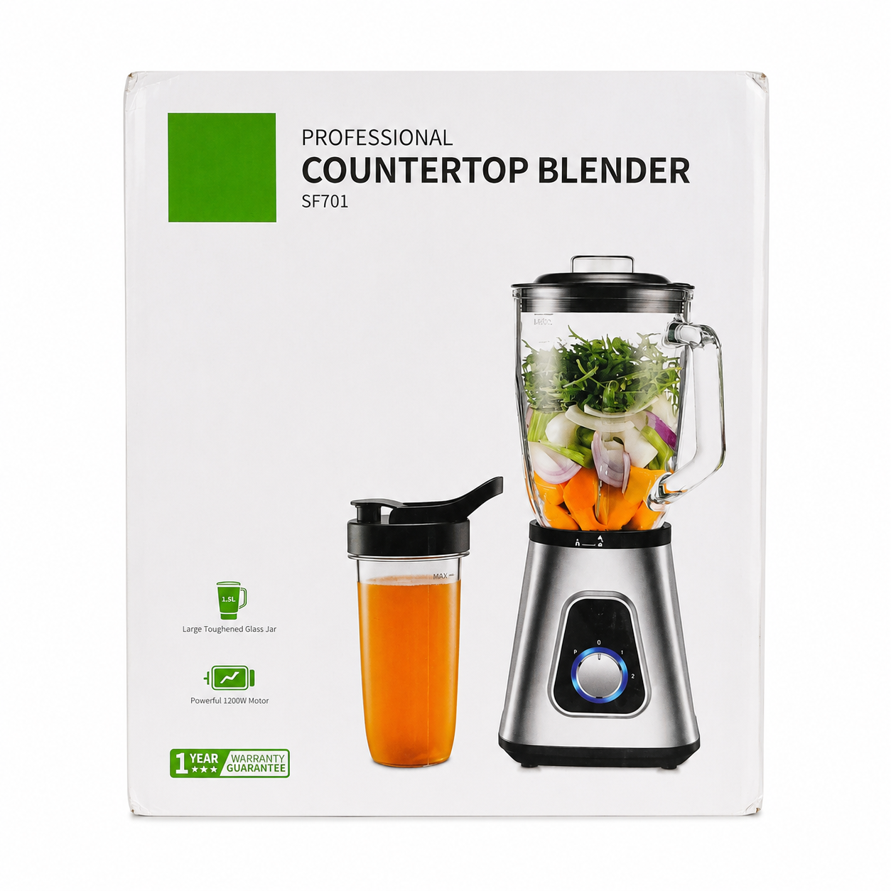 Licuadora de Cocina Profesional con Vaso de Vidrio y botella Portátil.