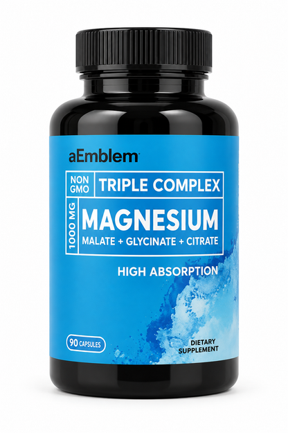 Suplemento de Magnesio Triple Complejo de Alta Absorción 1000 mg con 90 Cápsulas.