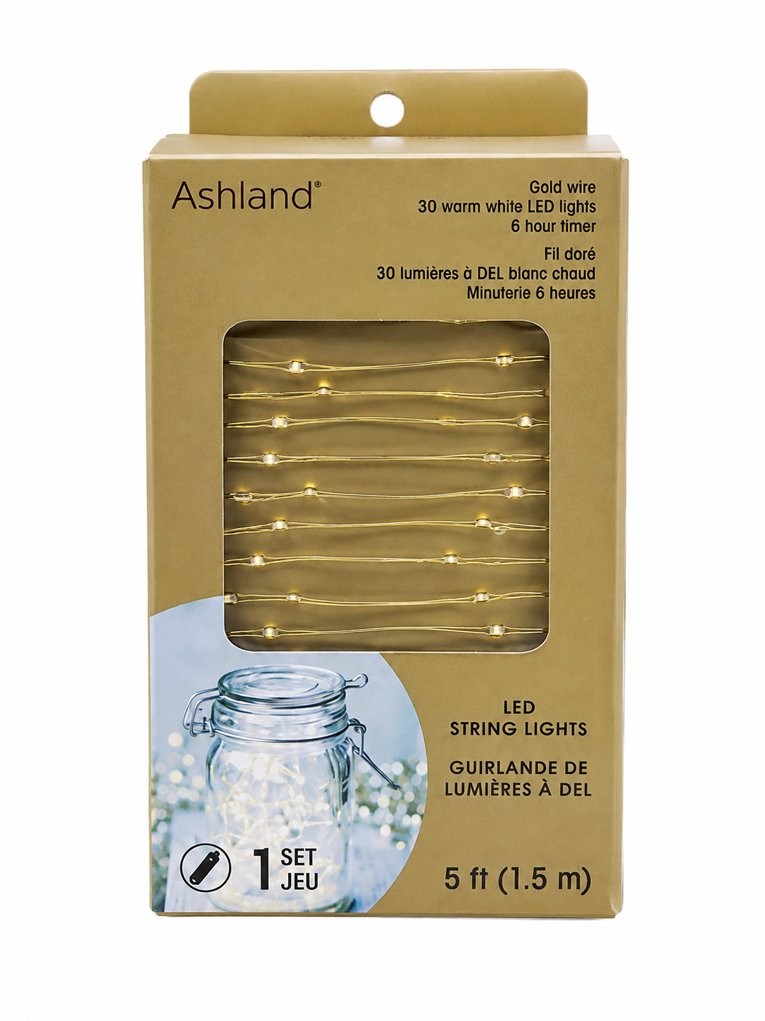 Guirnalda de 30 Luces LED Blanco Cálido con Cable Dorado, Temporizador de 6 Horas y Longitud de 1,5 m.