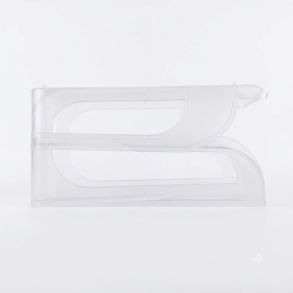 Organizador de huevos transparente para refrigerador.