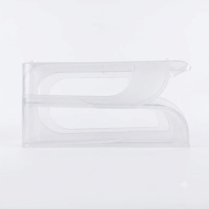 Organizador de huevos transparente para refrigerador.