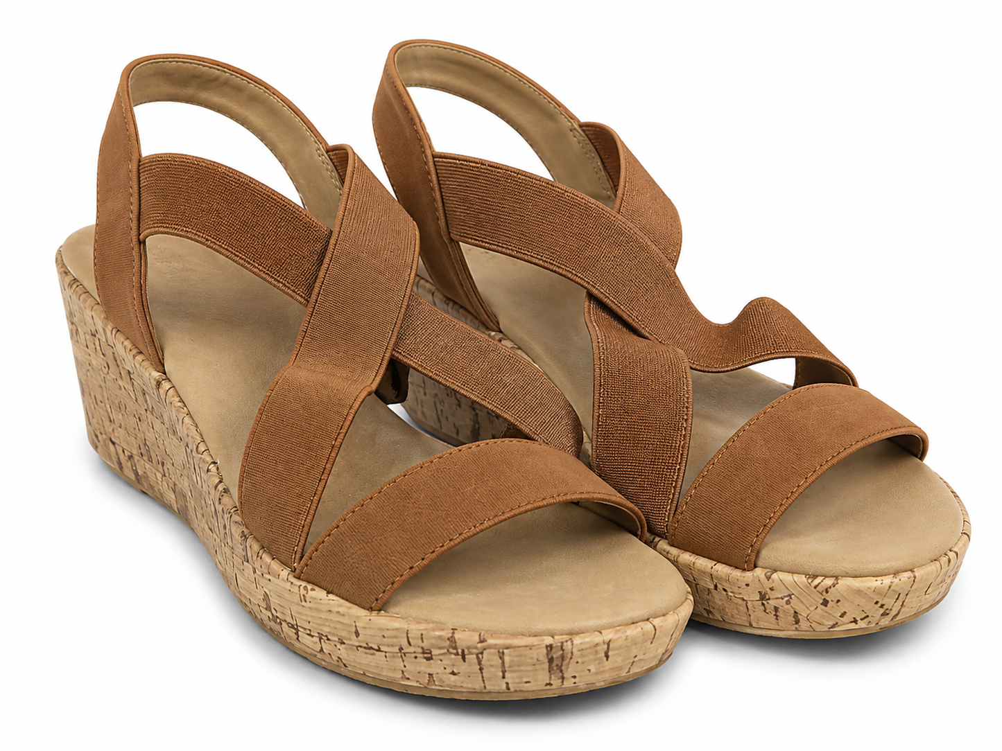 Sandalias de Cuña para Mujer Color Marrón con Tiras Cruzadas y Punta Abierta, Talla 9.