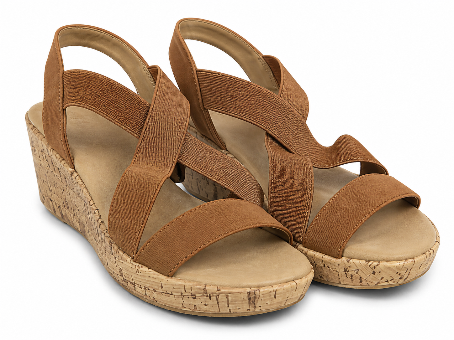 Sandalias de Cuña para Mujer Color Marrón con Tiras Cruzadas y Punta Abierta, Talla 9.
