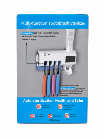 Esterilizador multifuncional para cepillos de dientes con dispensador de pasta dental para pared.