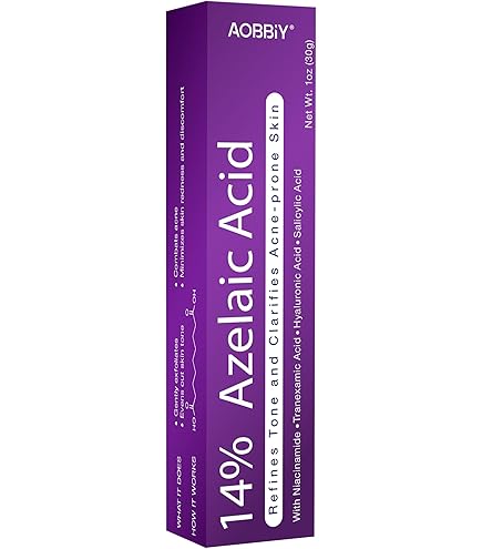 Crema de ácido azelaico al 14% diseñada para tratar el acné, la rosácea y la hiperpigmentación.