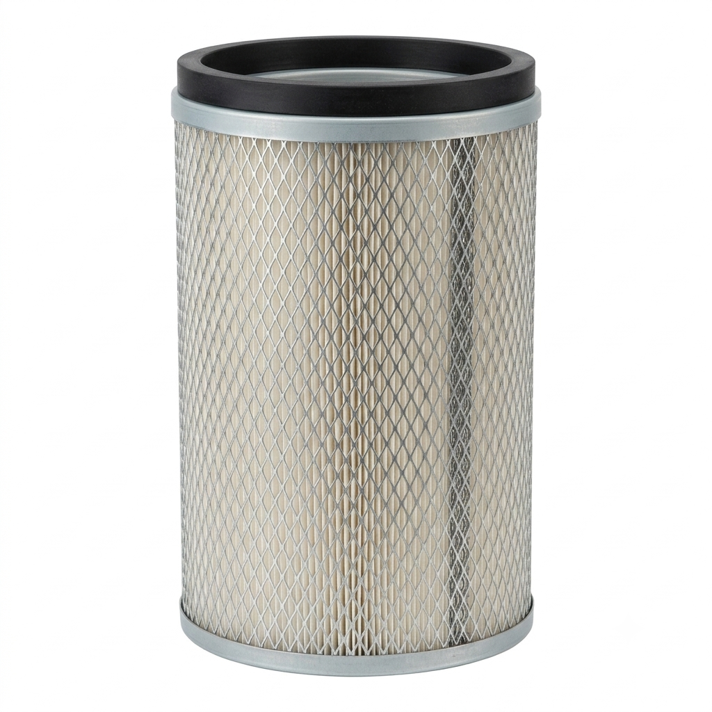 Filtro de aire cilíndrico de alto rendimiento diseñado para uso industrial pesado.