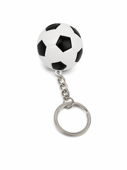 Llavero con Balón de Fútbol Blanco y Negro y Anillo Metálico.