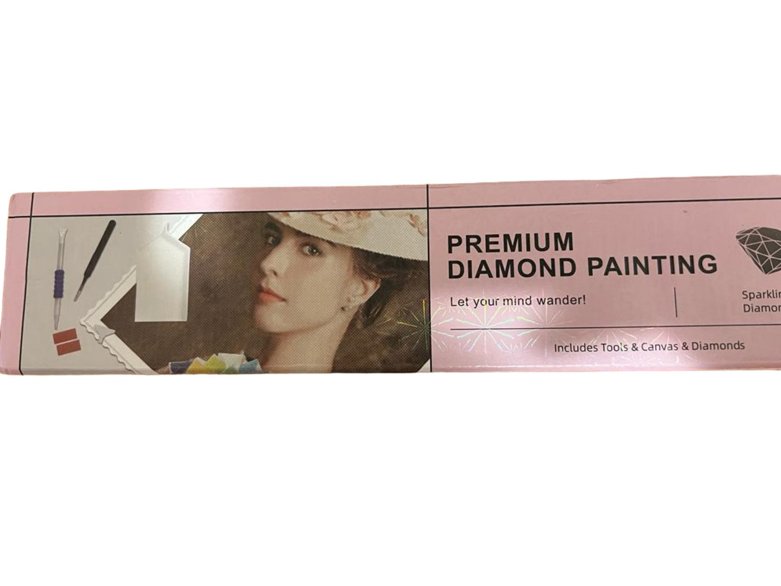 Kit de pintura con diamantes con lienzo, herramientas y piedras decorativas.