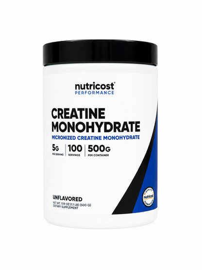 Creatina Monohidratada Micronizada en Polvo Sin Sabor 500 g con 100 Porciones.