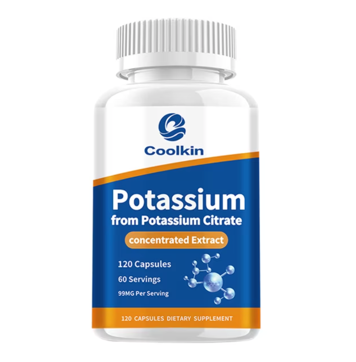 Suplemento alimenticio de citrato de potasio, 120 capsulas.