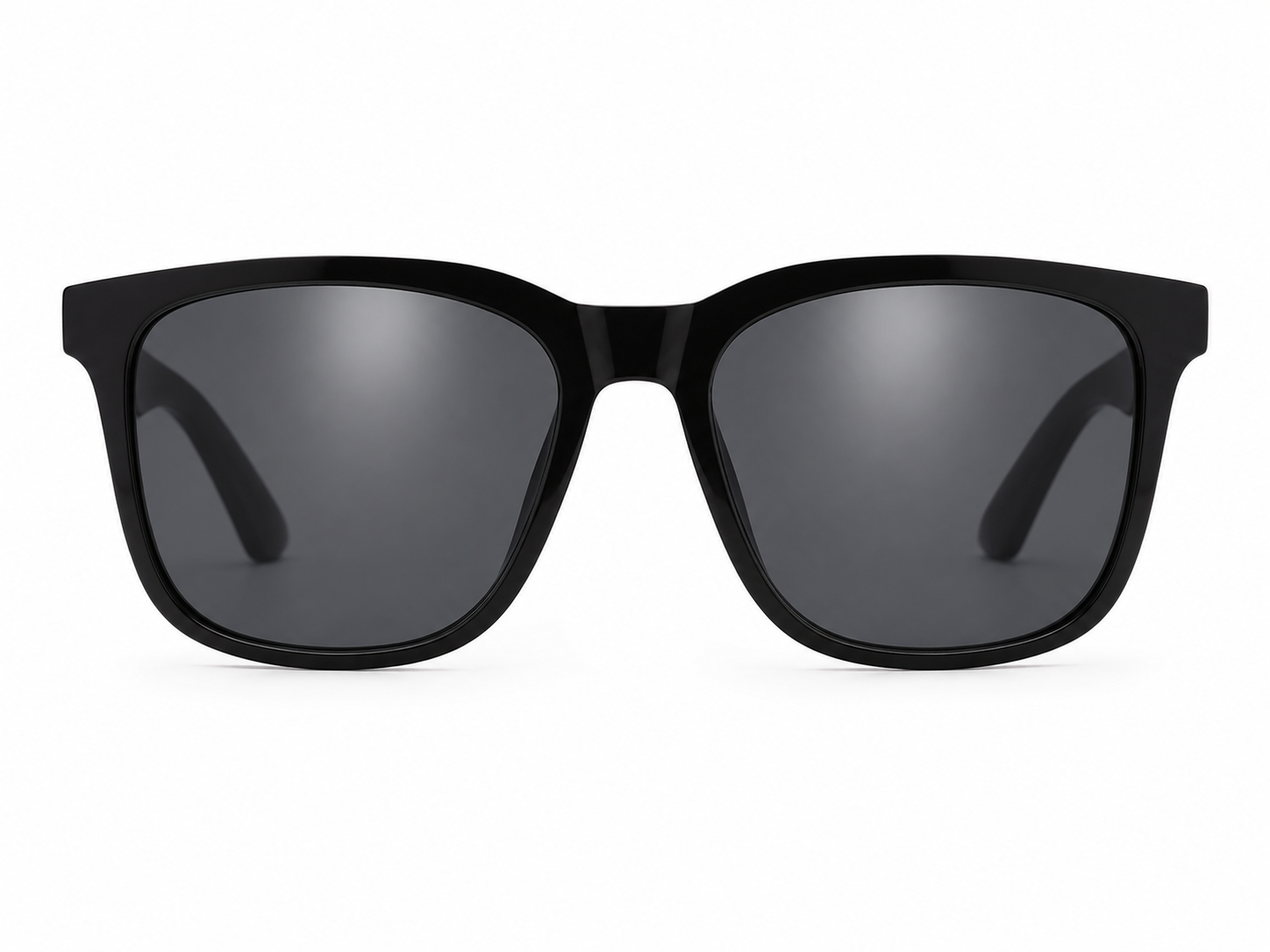 Gafas de sol unisex de montura cuadrada negra con lentes oscuros.