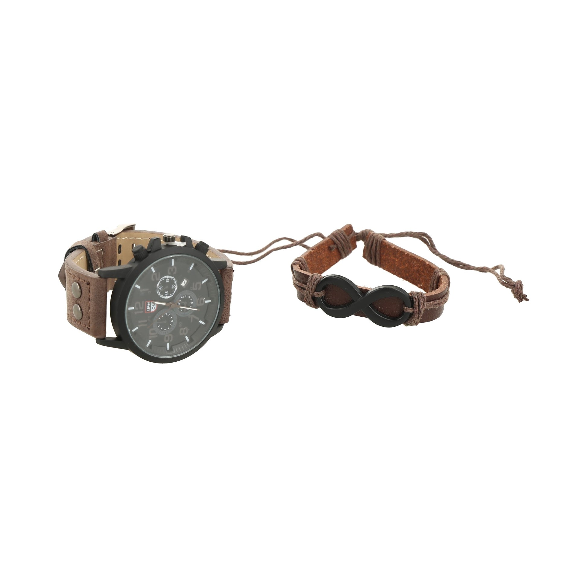 Kit de pulseras y reloj, marron y negro