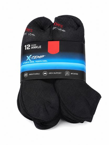 Paquete de 12 Pares de Calcetines Tobilleros Deportivos con Tecnología de Transpiración y Soporte de Arco.
