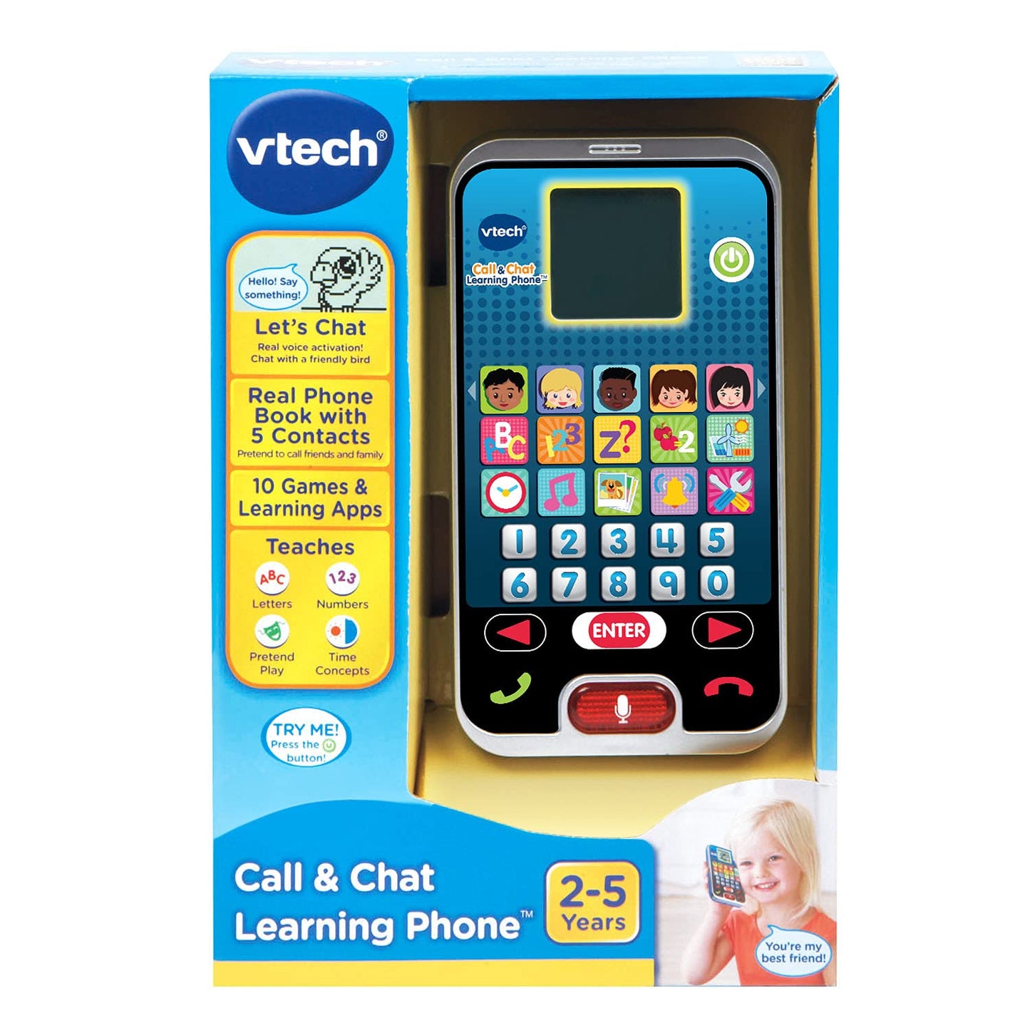 Teléfono de juguete interactivo diseñado para niños de 2 a 5 años.