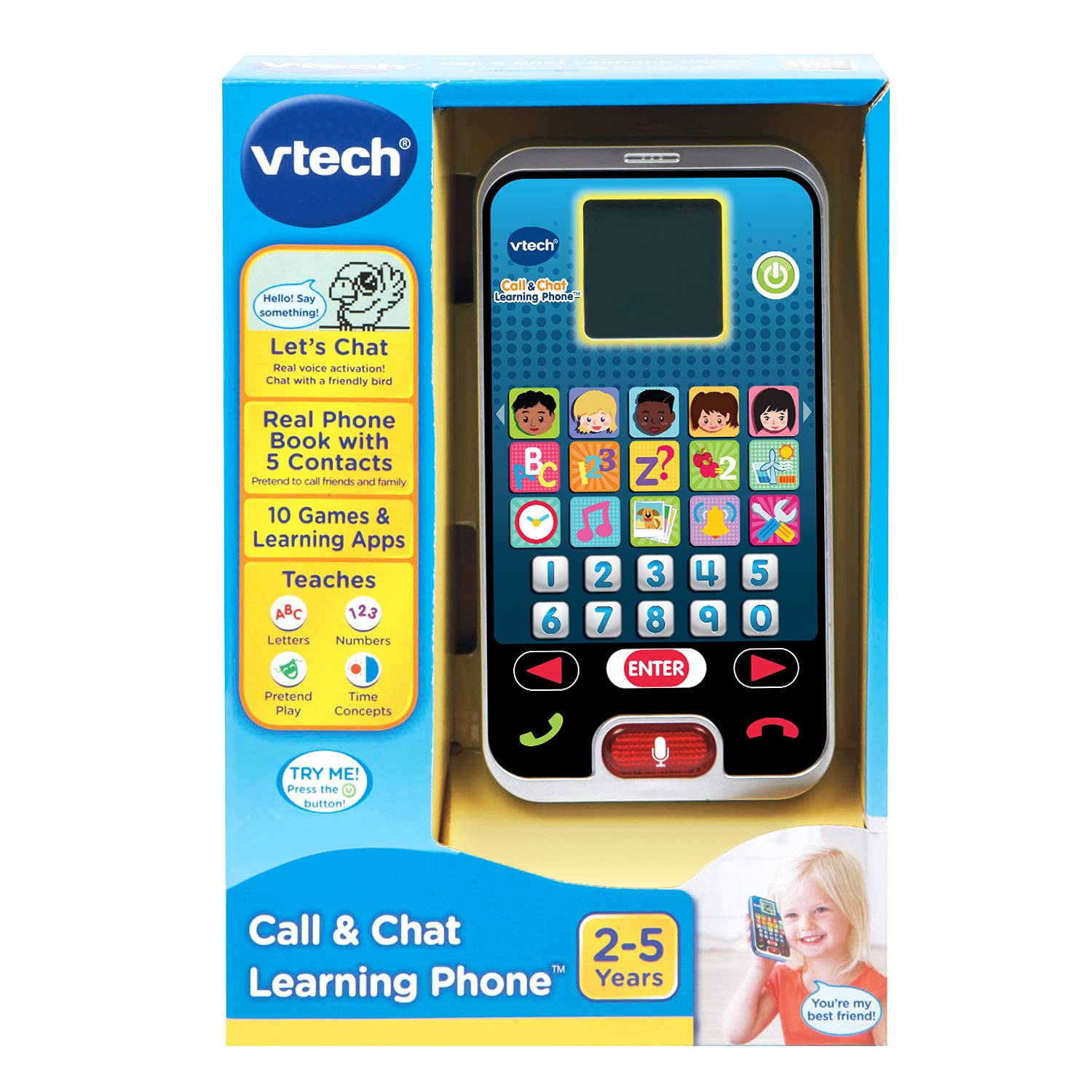 Teléfono de juguete interactivo diseñado para niños de 2 a 5 años.