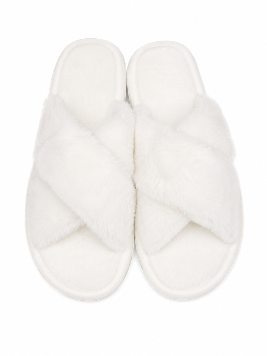 Pantuflas afelpadas color blanco con diseño cruzado de punta abierta, talla 38.