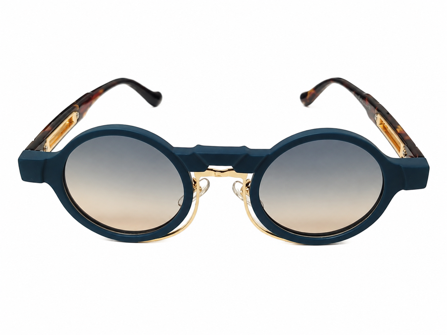 Gafas de Sol Redondas con Lentes Degradados y Montura Azul.